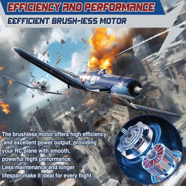 Detalle de LEAMBE Brushless 4-Channel RC Plane (F4U Corsair, 500mm) RTF with 6-Axis Gyro