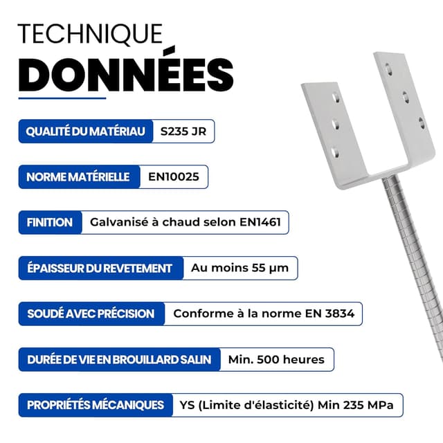 Detalle 2 de GeZu Impex Support de poteau en U galvanisé à chaud pour clôture (lot de 12)