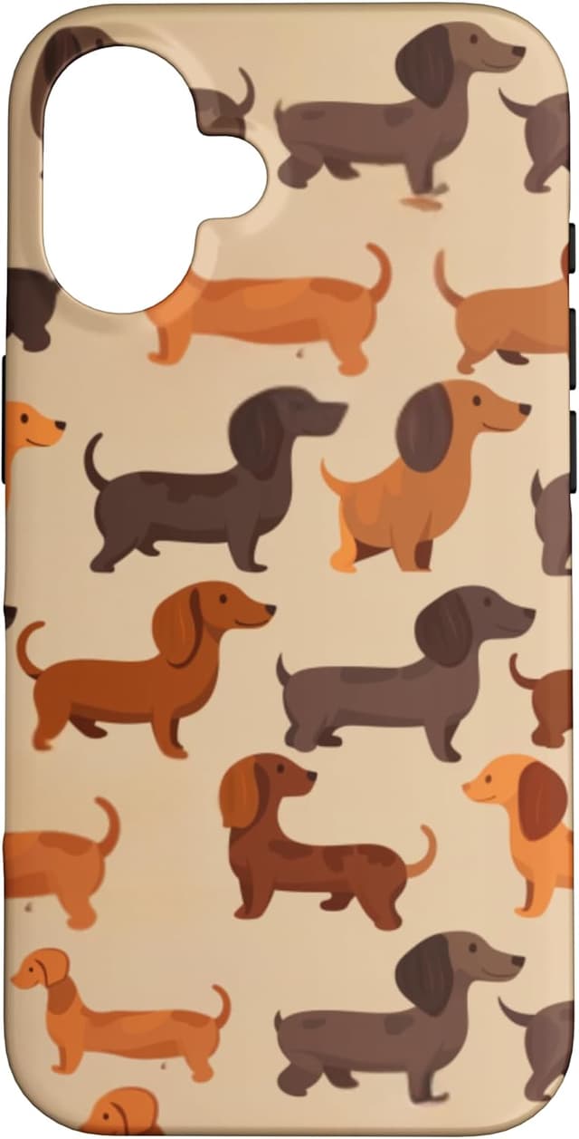 Detalle de Cover iPhone 16 con bassotto salsiccia