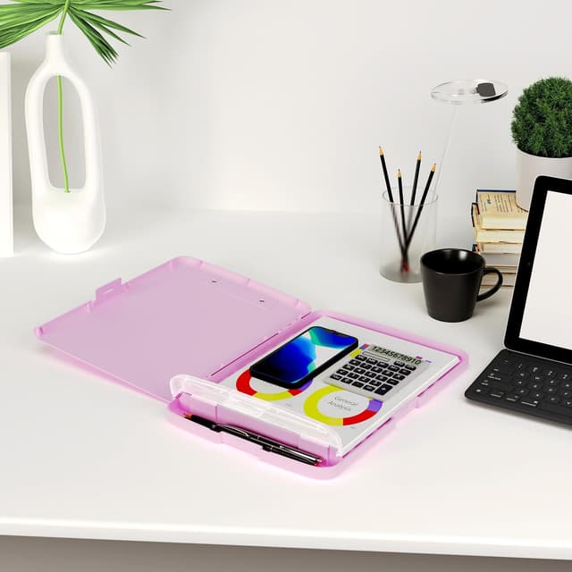 Thumbnail 6 de Piasoenc Klemmbrett mit Lagerung und Stifthalter (A4/Legal) – Low-Profile Clip, Side-Opening, Tiefes Rosa