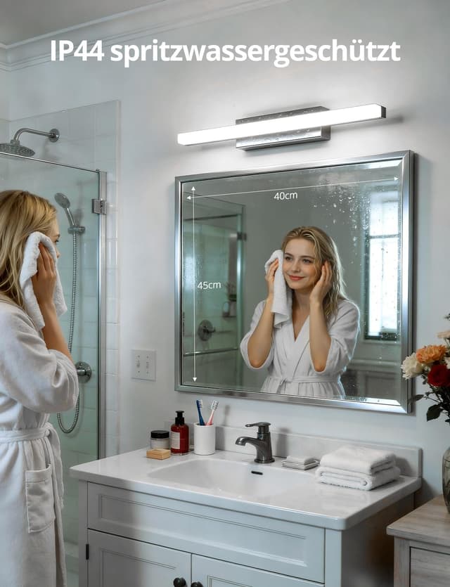 Detalle de LED-Spiegelleuchte fürs Bad (40 cm) mit Kaltweiß 6000K, 9W und IP44 – Spiegellampe für Wandmontage