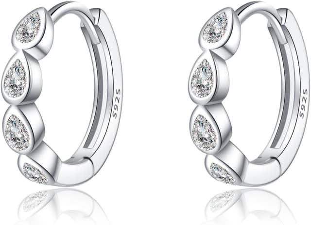 Detalle de SLUYNZ 925 Sterling Silber kleine tropfenförmige Creolen mit CZ – Huggie Infinity Ohrringe