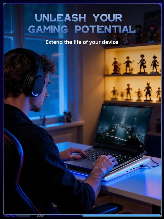 Thumbnail 6 de llano RGB Laptop Cooling Pad (White) with 14cm Turbofan, Quiet Cooling & Touch Controls, 15-19in Laptops