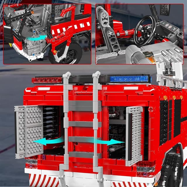 Detalle de Mould King 19004 Technik ferngesteuertes Feuerwehrfahrzeug (2,4 GHz RC) – 6‑Kanal-Modellbausatz mit Motor