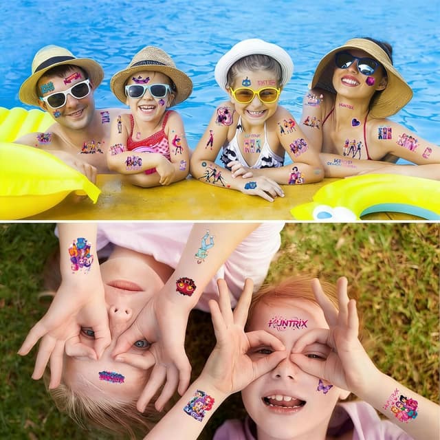 Thumbnail 6 de ROMANVIC Demon Hunter K-Pop Tattoo Kinder – 8 Blatt temporäre Klebetattoos (180+ Motive) für Geburtstag & Party