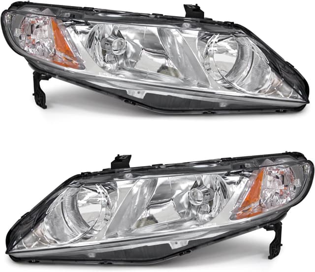Detalle de ADCARLIGHTS Headlight Assembly for 2006-2011 Honda Civic 4-Door (Chrome Housing, Amber Reflector) — W/O Bulbs