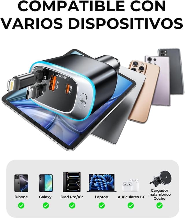 Thumbnail 6 de Rolgno Cargador Coche Retráctil 72W