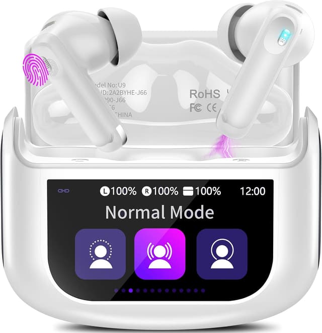 Detalle de 2026 Wireless Earbuds Bluetooth 5.4 In-Ear with ANC/ENC, Transparency Mode and Touch-Screen Charging Case (White)