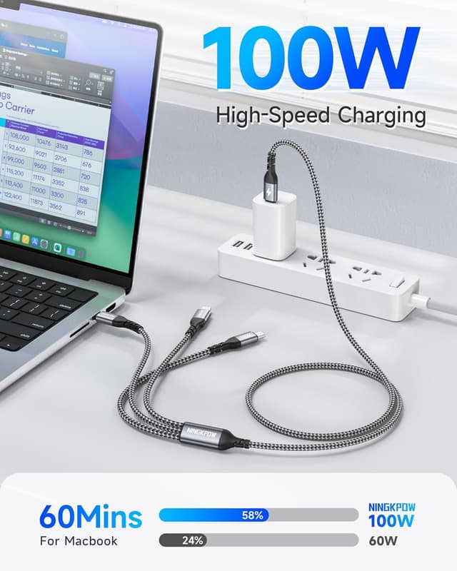 Detalle de NINGKPOW 3-in-1 1.2m charging cable 100W