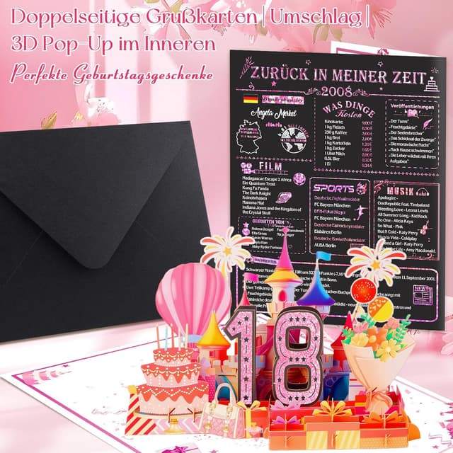 Detalle 2 de Geburtstagskarte 18. Geburtstag mit 3D Pop-up