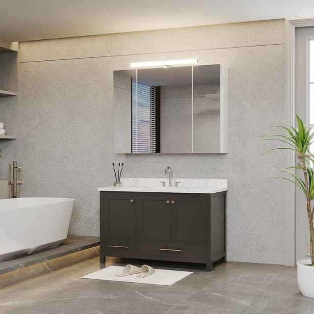 Thumbnail 6 de DICTAC Armadietto Specchio da Bagno con Luce LED e Presa Elettrica, 80x16x60 cm, Bianco