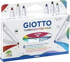 Detalle de GIOTTO Turbo Glitter Rotuladores Lavables, Punta 5mm, 6 Colores