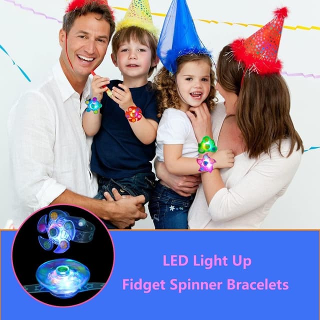 Detalle de Piucrty Leuchtarmband Kinder Spinner LED, 14er-Set für Geburtstage & Neon-Partys