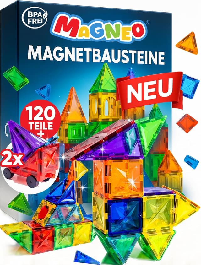 Imagen de Magneo® Magnetische Bausteine (120-teilig inkl. 2 Autos) – Magnetspielzeug für Kinder ab 3 Jahren en OfertitasTOP