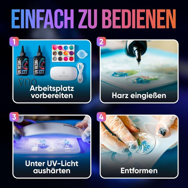 Detalle 2 de Craft Resin UV-Harz klar (harte Variante) – niedrigviskos 500 g Set für DIY, Schmuck und Formen