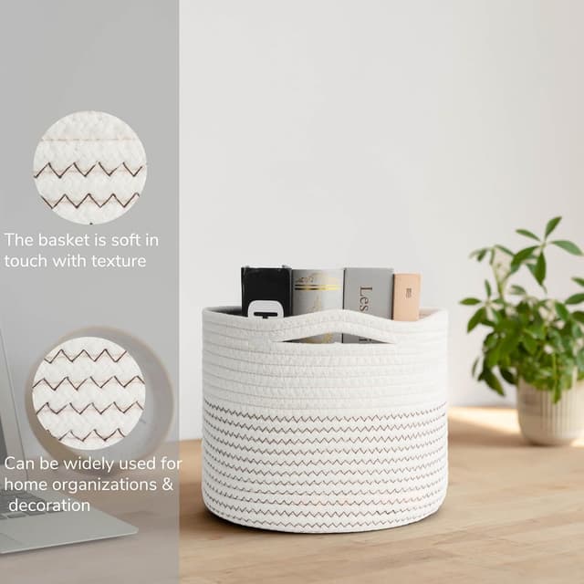 Detalle 2 de TIMEYARD Aufbewahrungskorb aus Baumwolle, geflochten – kleiner Regalkorb für Kinderzimmer & Büro (D24 x H18 cm)