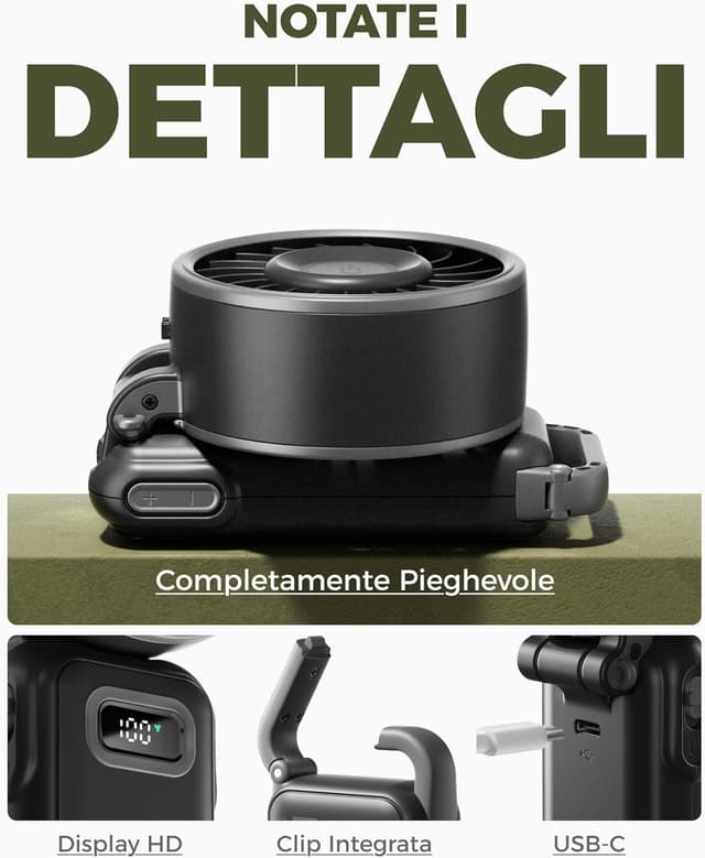 Thumbnail 6 de Diveblues Ventilatore portatile pieghevole con batteria, 100 velocità regolabili e autonomia fino a 12h