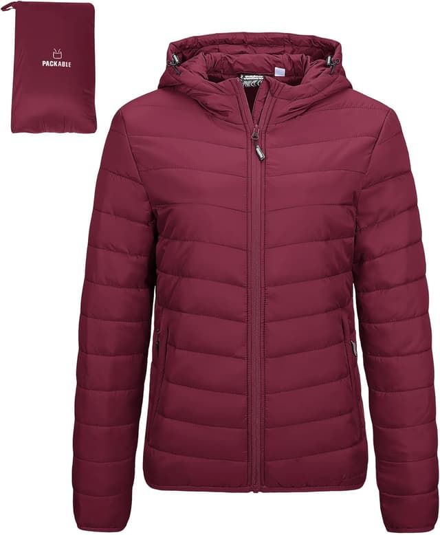 Detalle de Outdoor Ventures Damen Steppjacke – leichte, packbare Übergangsjacke mit Kapuze