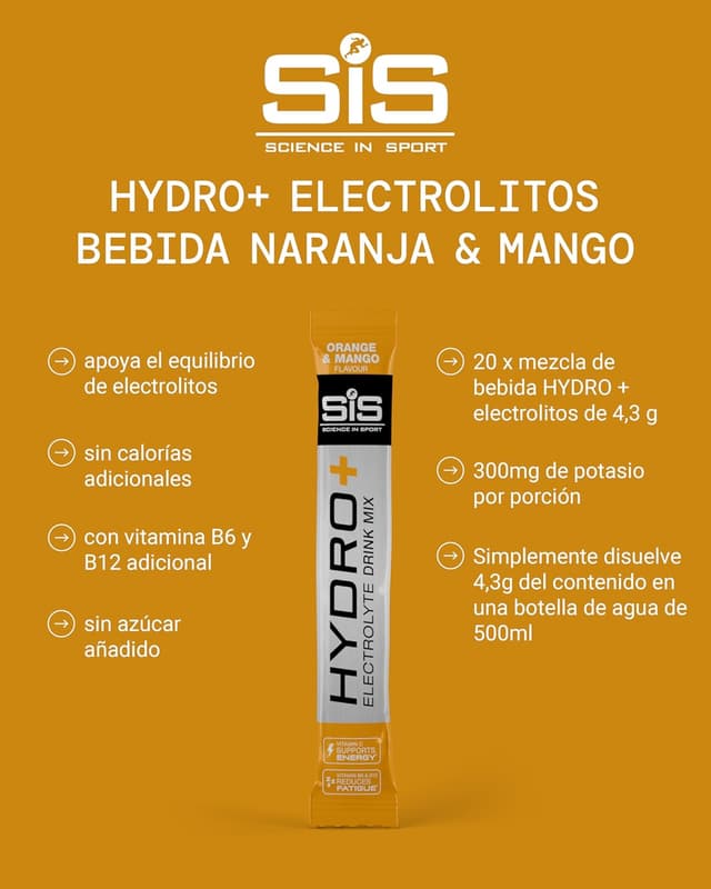 Detalle 2 de Science in Sport HYDRO+ Electrolitos en Polvo Naranja Mang🌟
