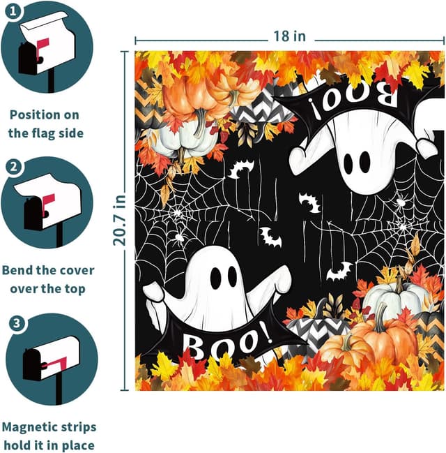 Thumbnail 5 de Kawani Halloween Ghost Pumpkin Mailbox Cover 21x18 in