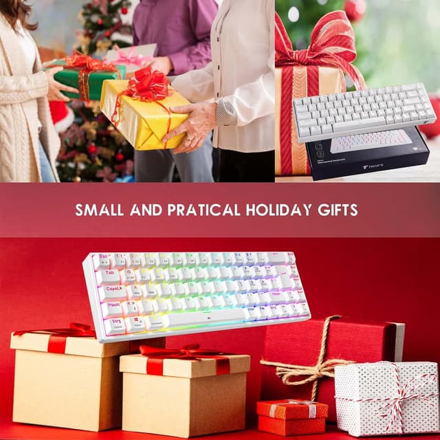 Detalle de TECURS Gaming-Tastatur mechanisch 65% QWERTZ (DE) – kabellos per Bluetooth/2,4 GHz oder mit Kabel, RGB, rote Schalter