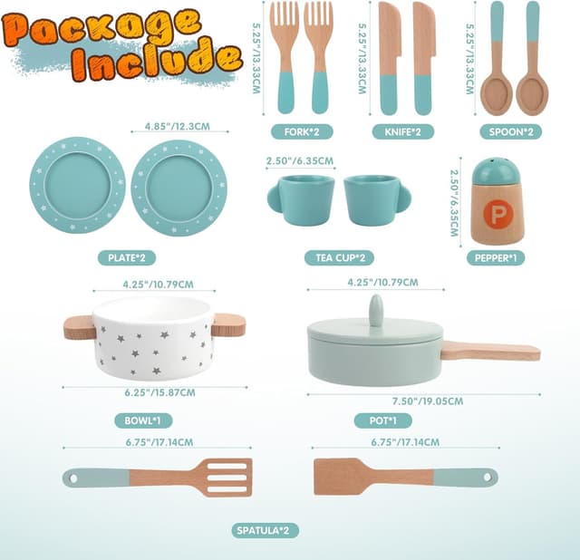 Thumbnail 1 de Juego de ollas y sartenes de madera para niños 3+