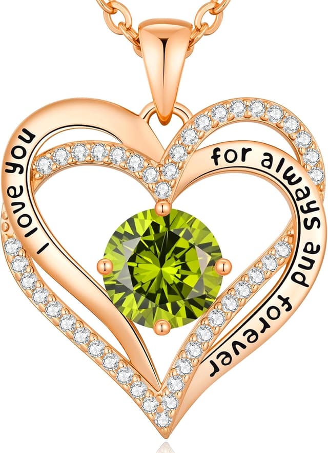 Detalle de CDE Damen-Halskette mit Herz-Anhänger, 925 Silber oder Messing, mit Zirkonia und Geburtsstein-Farben