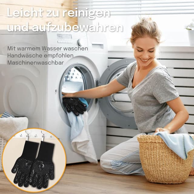 Detalle de Reinalin Grillhandschuhe hitzebeständig bis 800°C – Ofen-, Topf- und BBQ-Handschuhe (L/XL/XXL, Schwarz)