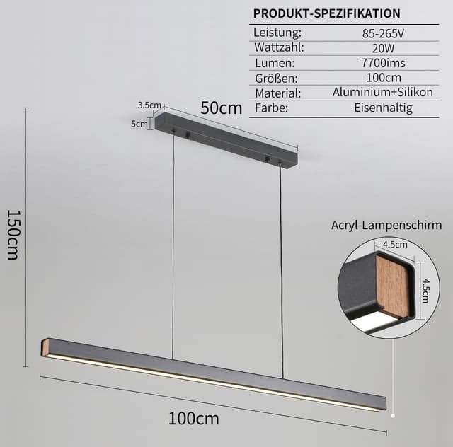 Detalle 2 de Mikeru Pendelleuchte Esstisch 100 cm