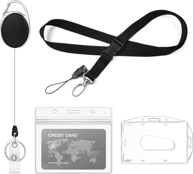 Detalle de Vicloon Cordon avec porte-badge rétractable (4 pièces) pour cartes et badges plastifiés