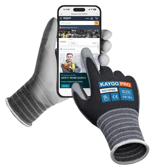 Detalle de KAYGO Thin Work Gloves PU Coated KG15P (12 Pairs, Touchscreen) – Lightweight safety gloves for precision handling