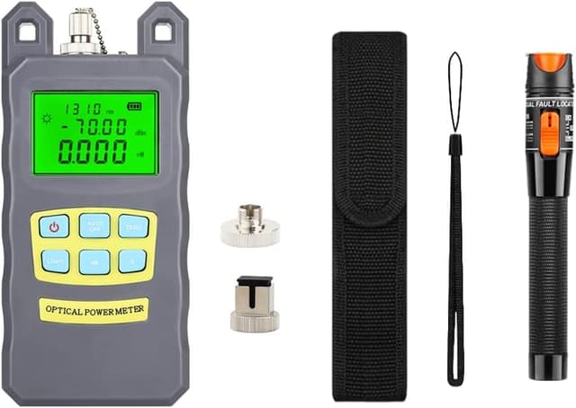 Detalle de Kit fibra ottica FTTH con mannaia FC-6S, misuratore di potenza ottica e pinza spellafili
