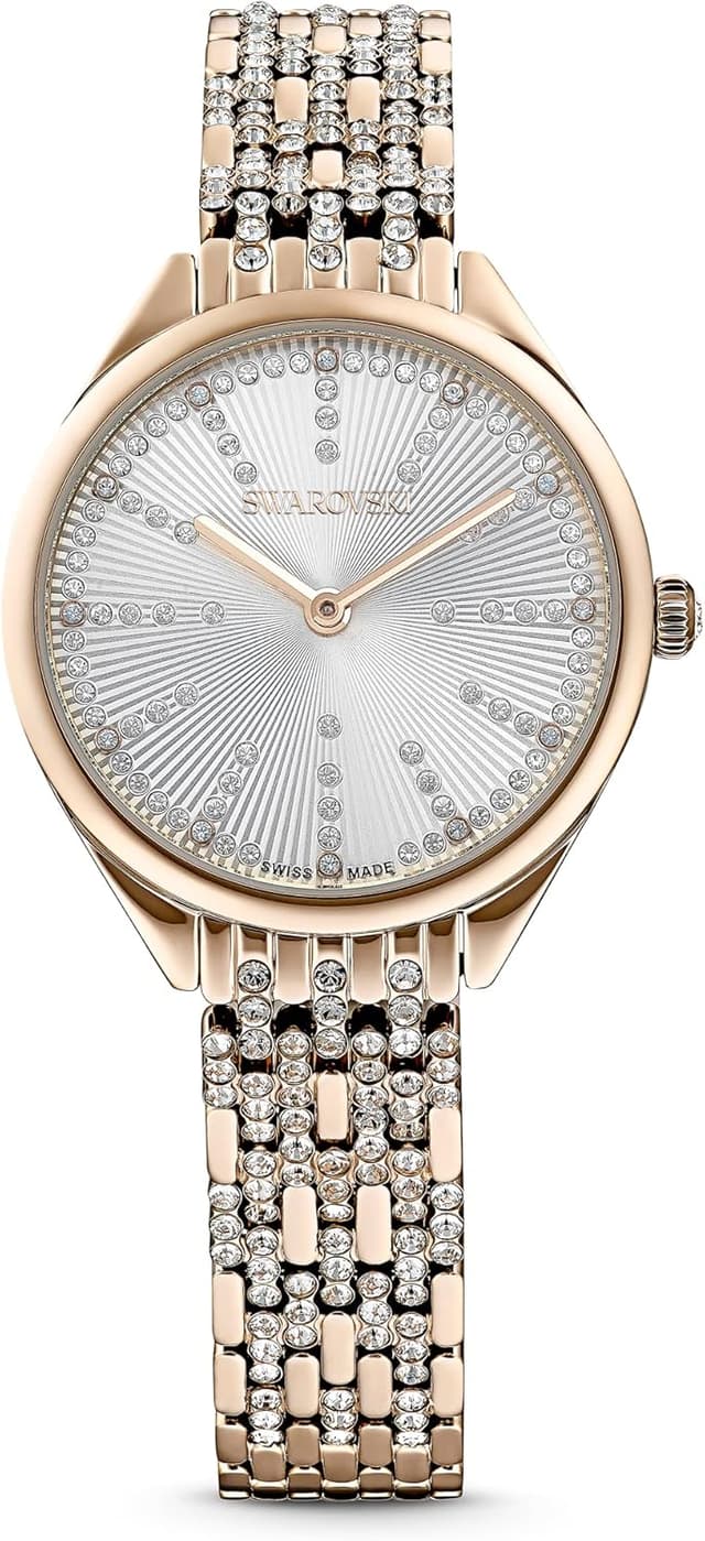 Detalle de Montre Swarovski Attract Collection Swiss Made en acier inoxydable, PVD or champagne