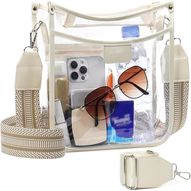 Detalle de QOECI Large 3-Pocket Clear Stadium Bag with 2 Extra-Long Adjustable Straps (Stadium Approved)