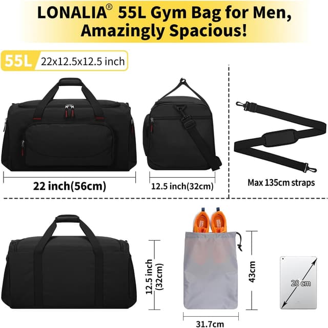 Detalle 2 de LONALIA Sporttasche Reisetasche 55 Liter