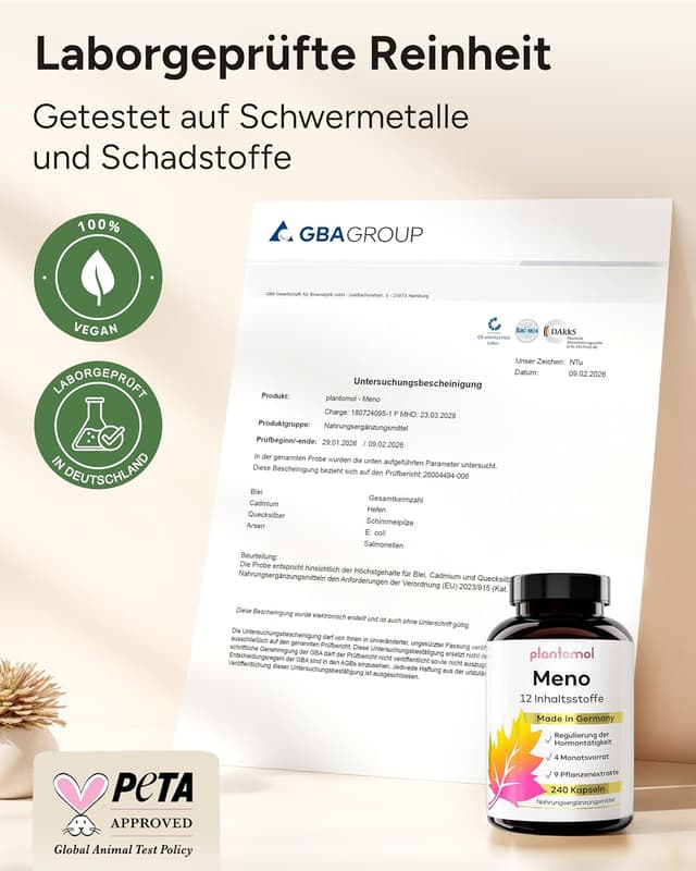 Detalle 2 de 12fach Meno Komplex Wechseljahre Kapseln – Hormon Balance Frauen mit Yamswurzel, Rotklee, Mönchspfeffer, Ashwagandha & Vitamin B6
