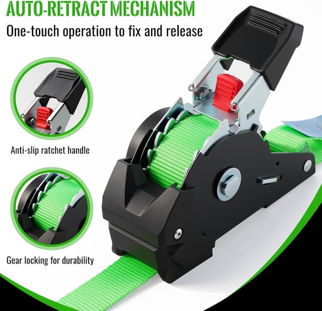 Thumbnail 3 de TLGREEN Cinghie di ancoraggio automatiche con cricchetto, 2 pezzi da 3 m x 25 mm, con ganci a S