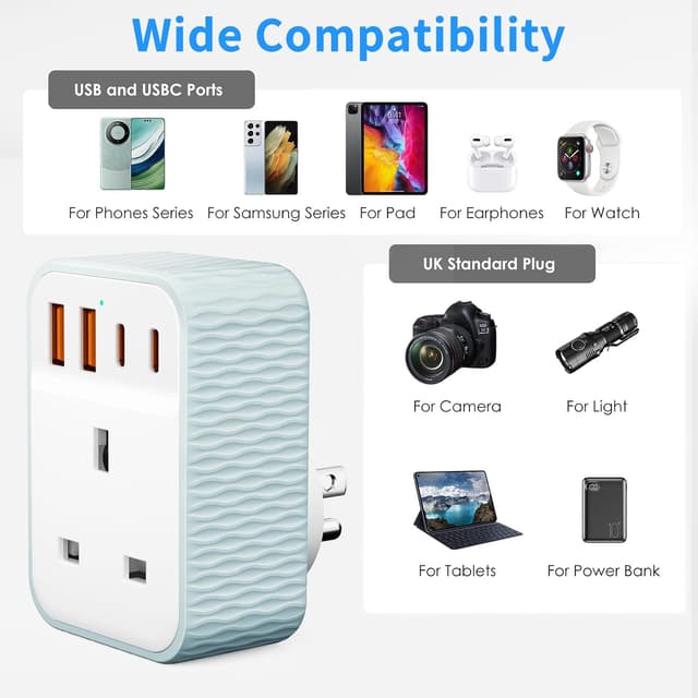 Detalle 2 de UK to US plug adaptor 5 in 1 with USB