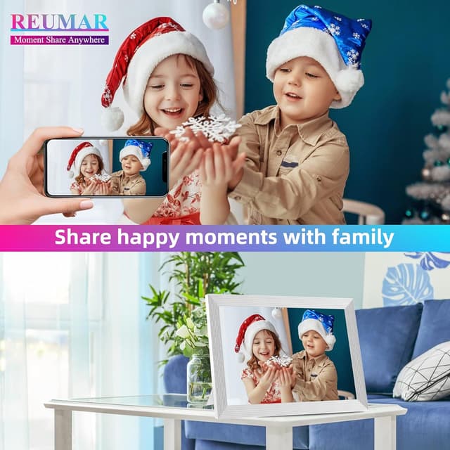Detalle de REUMAR 32GB 10.1-inch Smart WiFi Digital Photo Frame (Frameo App, IPS Touch Screen, Auto-Rotate) – White