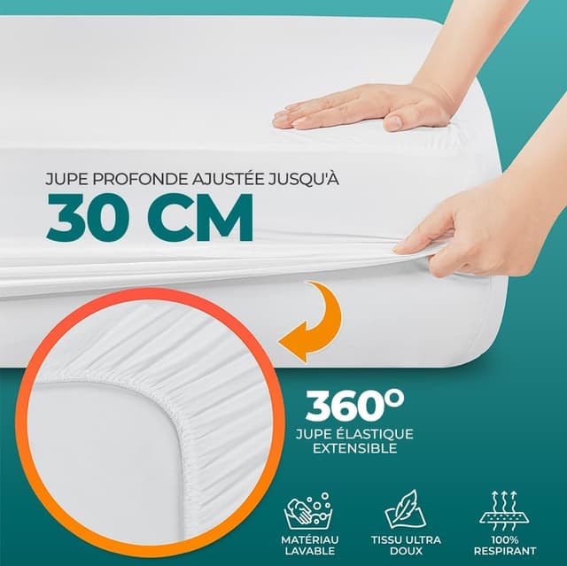 Detalle de Utopia Bedding Protège-matelas imperméable 70 x 140 cm (pour matelas jusqu’à 15 cm) en jersey doux – Blanc