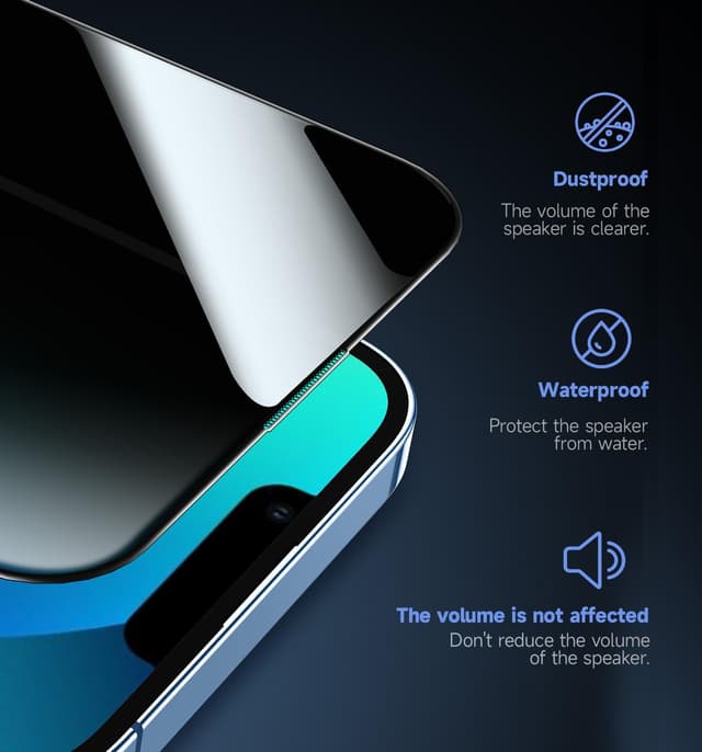 Detalle de Magic John 2-Pack Privacy Glass Screen Protector for iPhone 13/13 Pro/14/16e (6.1-inch) with Auto Dust Removal