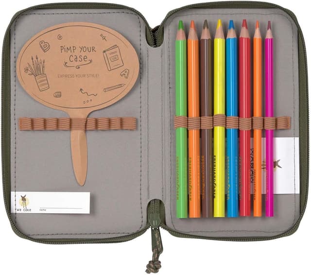 Detalle de LÄSSIG Triple Federmäppchen (Unique Olive) mit Inhalt, 20-teilig