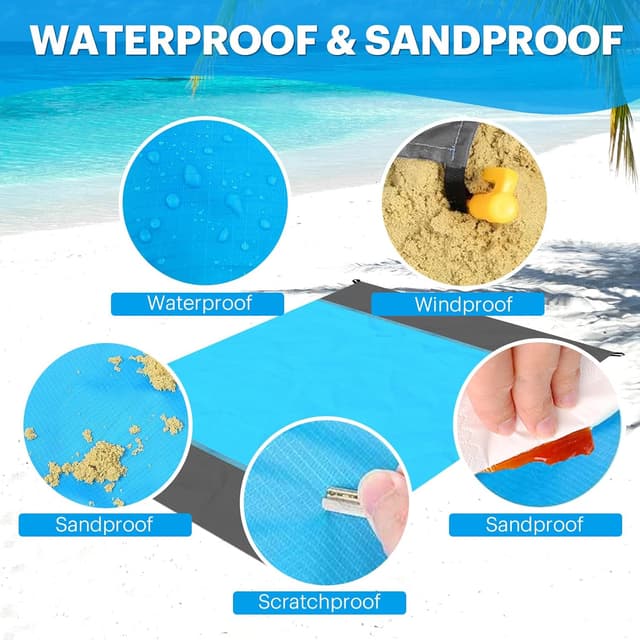 Detalle 2 de EASYFUN Sandproof Oversized Beach Blanket (79×83 in) — Portable Water-Resistant Beach Mat for Families