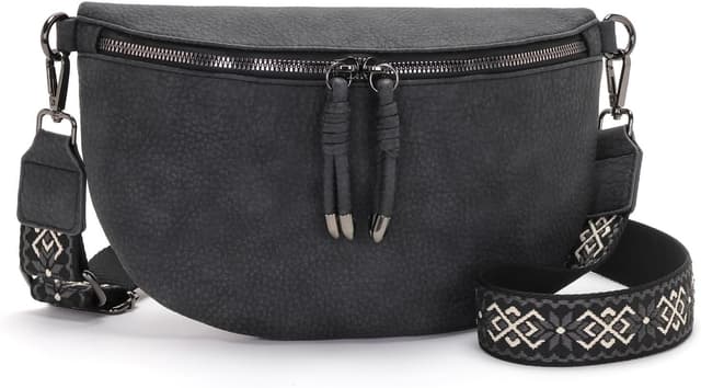 Detalle de YISUOHOOM Damen Bauchtasche, kleine Crossbody-Bag aus veganes PU-Leder – grau