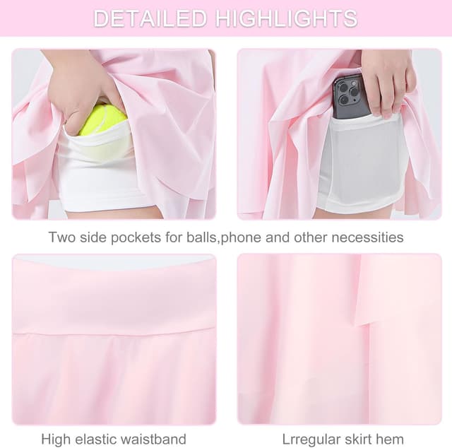 Detalle de Bezioner pleated tennis skirt for girls with built-in shorts, high waist skorts and side pockets