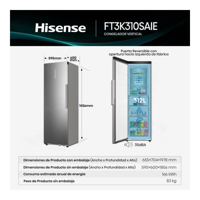 Thumbnail 1 de Hisense FT3K310SAIE congelador vertical 90º