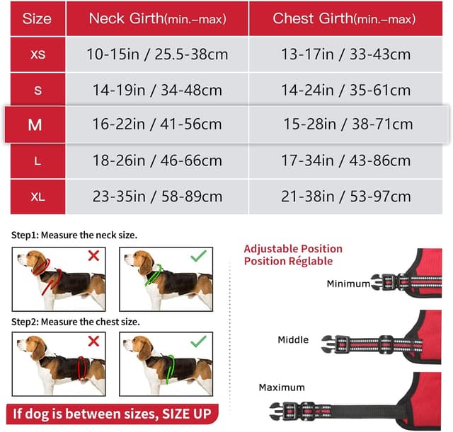 Detalle de HEELE Harnais pour chien anti-traction réfléchissant rouge avec poignée rembourrée – Taille M