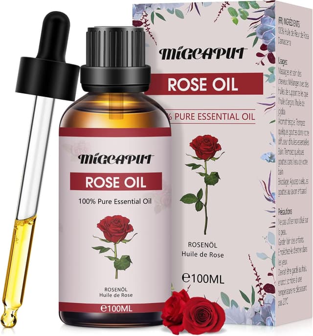 Detalle de Migcaput Rosenöl ätherisches Öl (100 ml) – 100% reines Natur-Rosenöl für Duft, Diffuser & Hautpflege