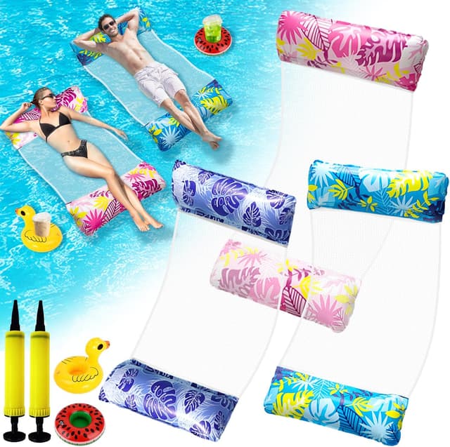 Detalle de 3 Pack Pool Hammock Floats with 2 Air Pumps – Inflatable Lilo Lounger for Adults (Water hammock, drifter & more)