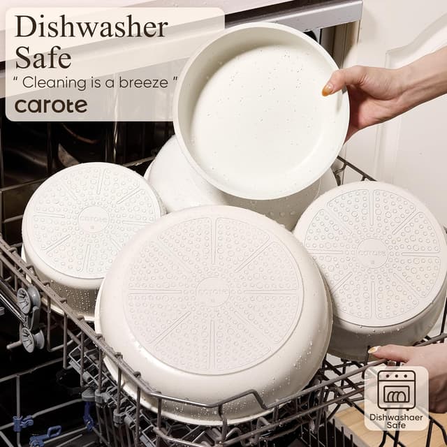 Detalle de CAROTE Detachable Handle Nonstick Pots and Pans Set (Cream) — Space-Saving Cookware Collection for Induction, Oven & Dishwasher